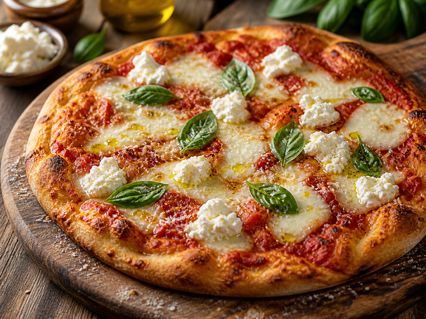 Lasagna-style Margherita pizza with basil and melted mozzarella