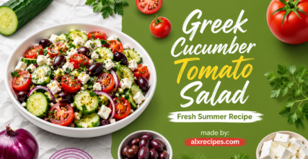 Greek Cucumber Tomato Salad with cucumbers, tomatoes, feta, olives, red onion, and fresh herbs